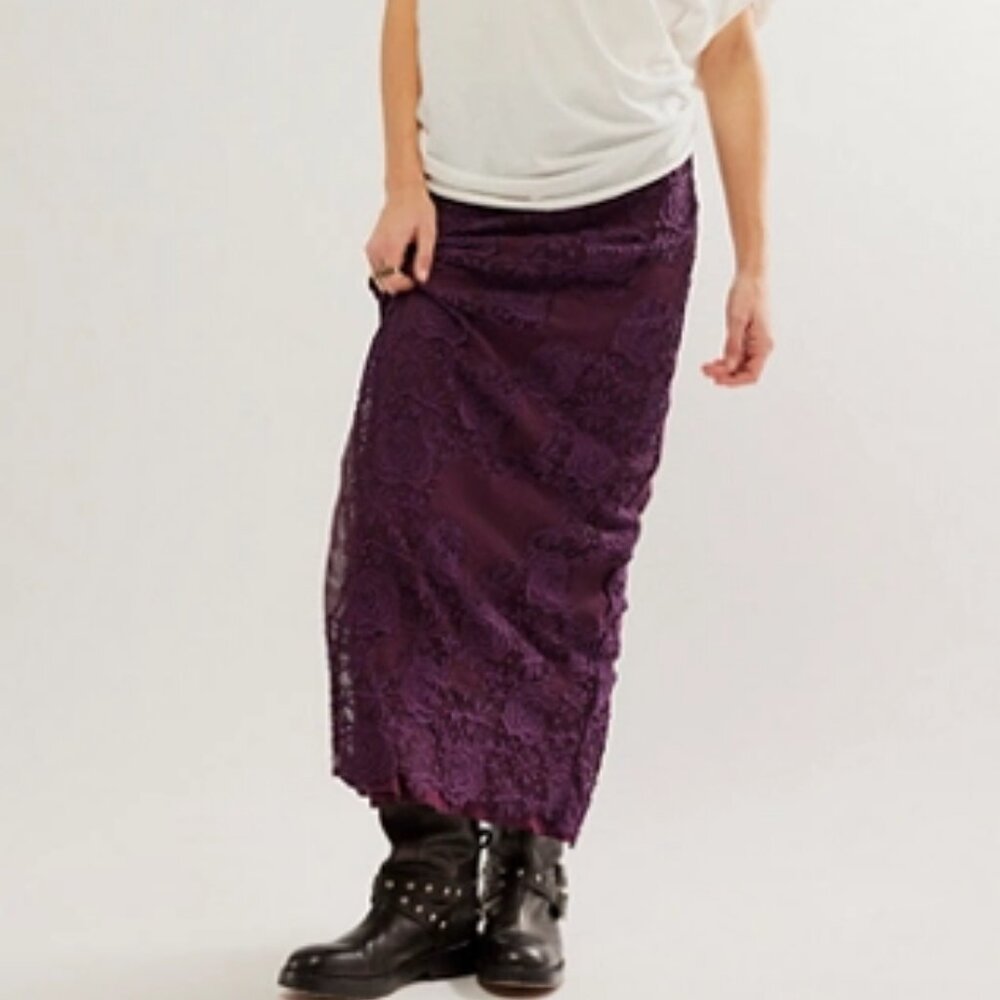 Free People Lace Embrace Column Skirt XS Plum